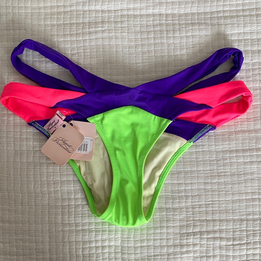 NWT RARE Agent Provocateur Mazzy Bikini Bottom - Purple, Pink, Green size 3